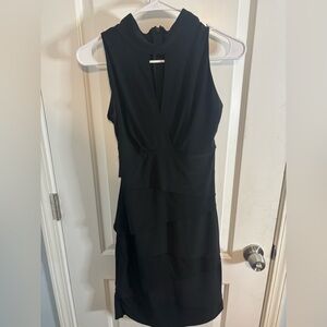 White House Black Market Black Layered Midi Dress size 10 EUC VINTAGE